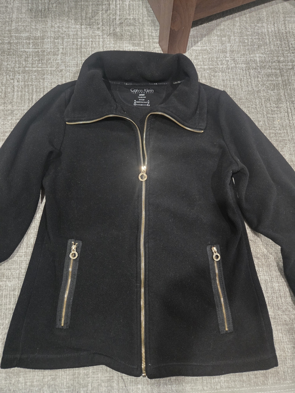 Calvin Klein Black Zip-Front Pea Coat with Gold Hardware Size M